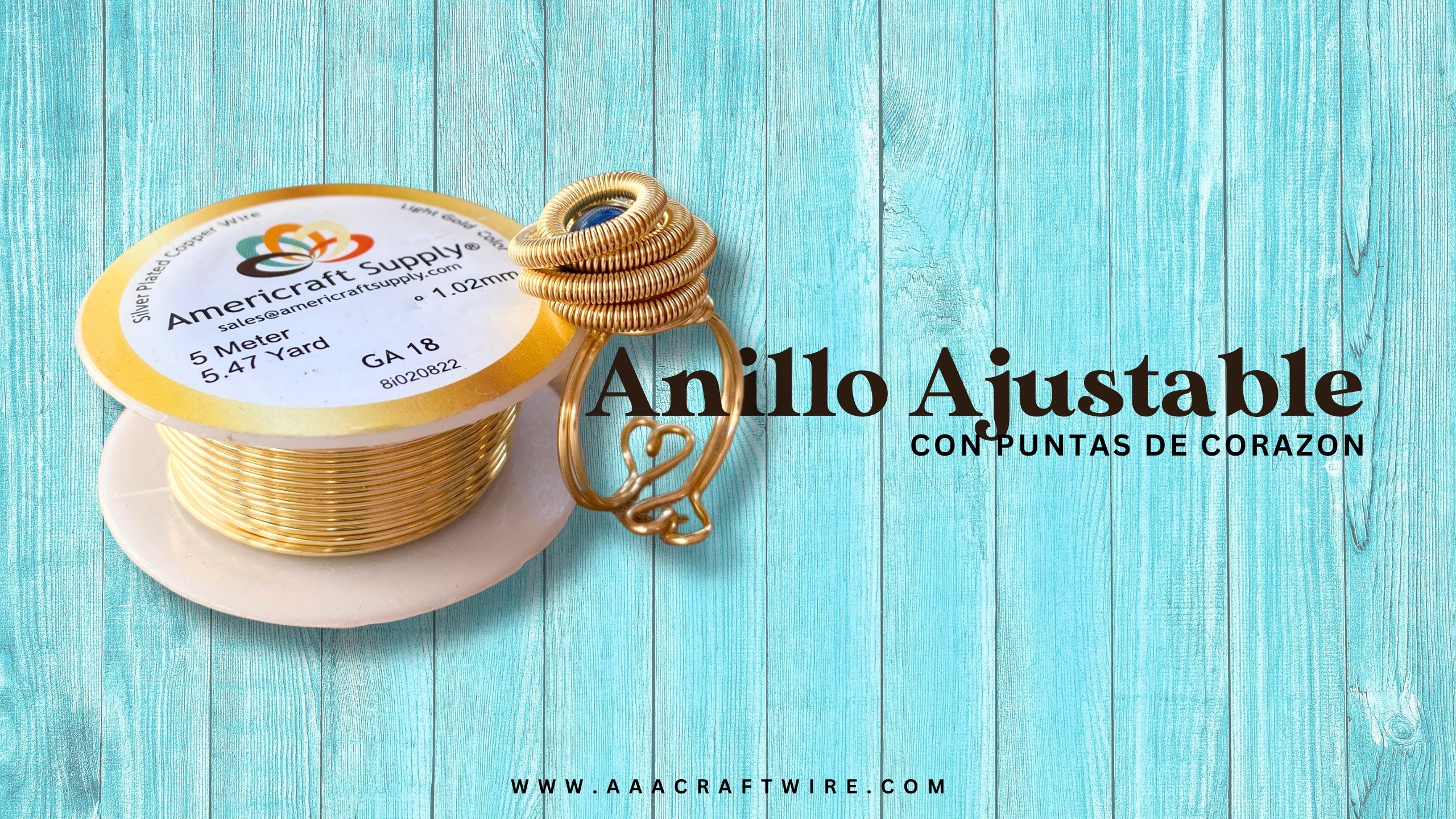 Anillo ajustable con puntas de corazon en Alambre Americraft Supply