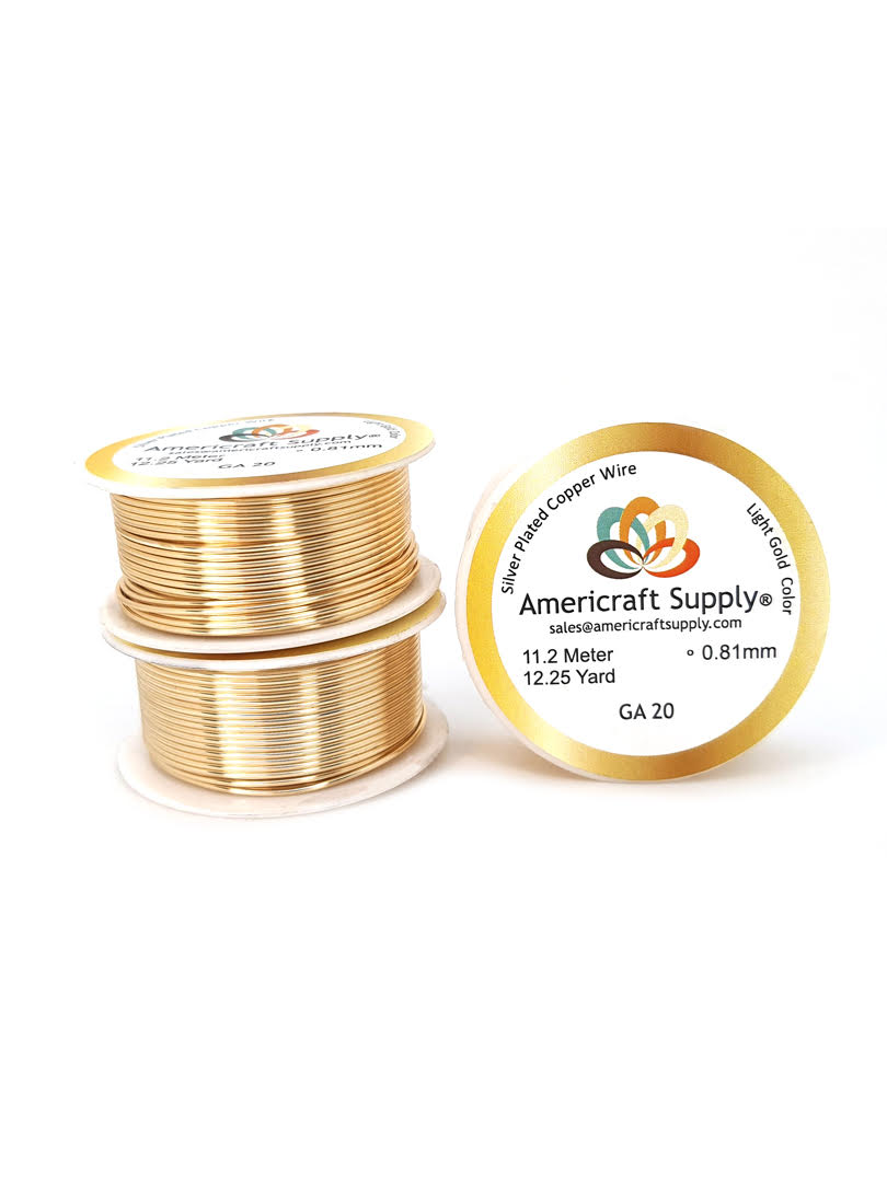 Light Gold Color. Ga 14-16-18-20-22-24-26-28-30-32 Color similar to 14K gold. Does not tarnish. Brand Americraft Supply® Similar color gold 14K