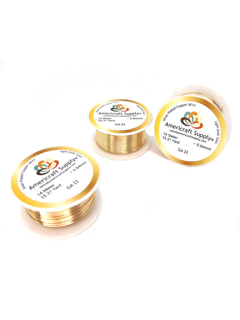 Light Gold Color. Ga 14-16-18-20-22-24-26-28-30-32 Color similar to 14K gold. Does not tarnish. Brand Americraft Supply® Similar color gold 14K