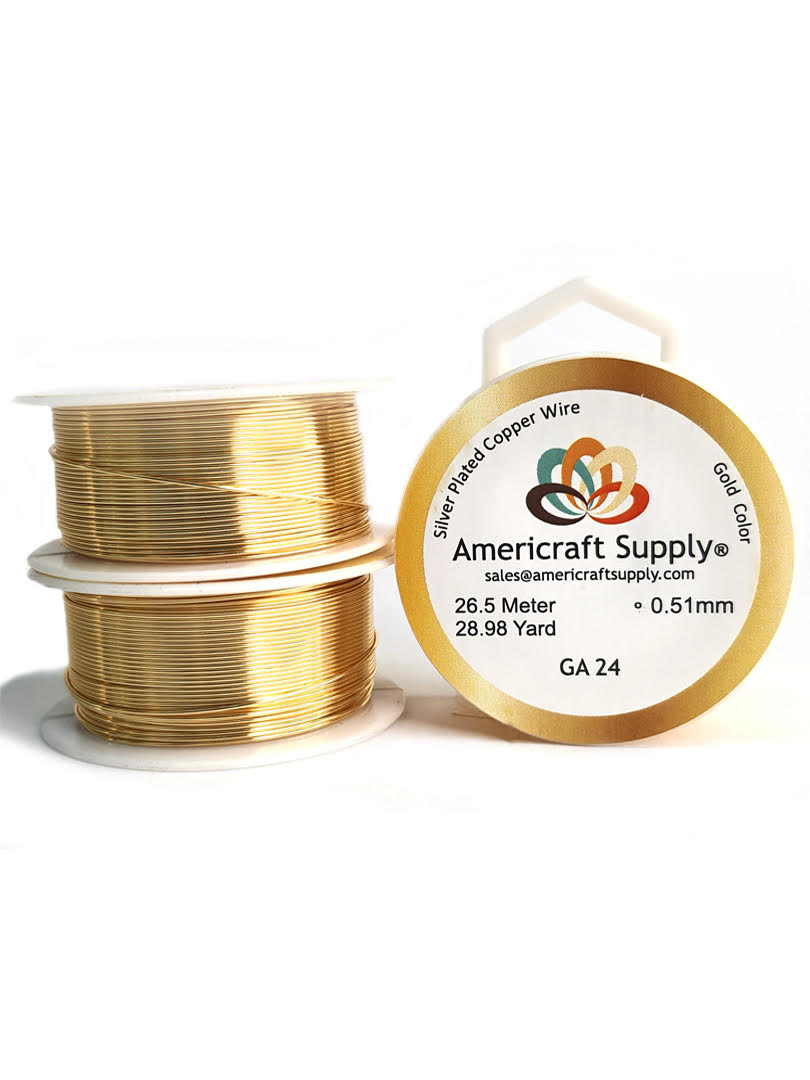 Gold Color. Ga 14-16-18-20-22-24-26-28-30-32 Similar color to gold 18k Does not tarnish. Brand AMERICRAFT SUPPLY ®