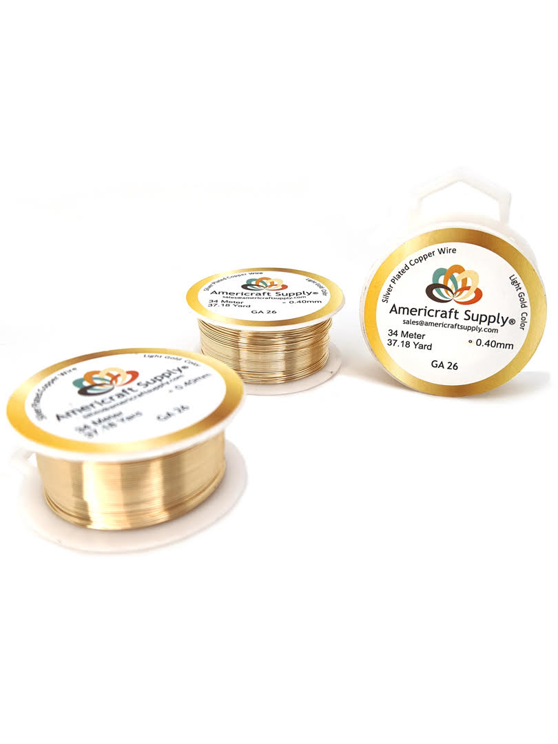 Light Gold Color. Ga 14-16-18-20-22-24-26-28-30-32 Color similar to 14K gold. Does not tarnish. Brand Americraft Supply® Similar color gold 14K