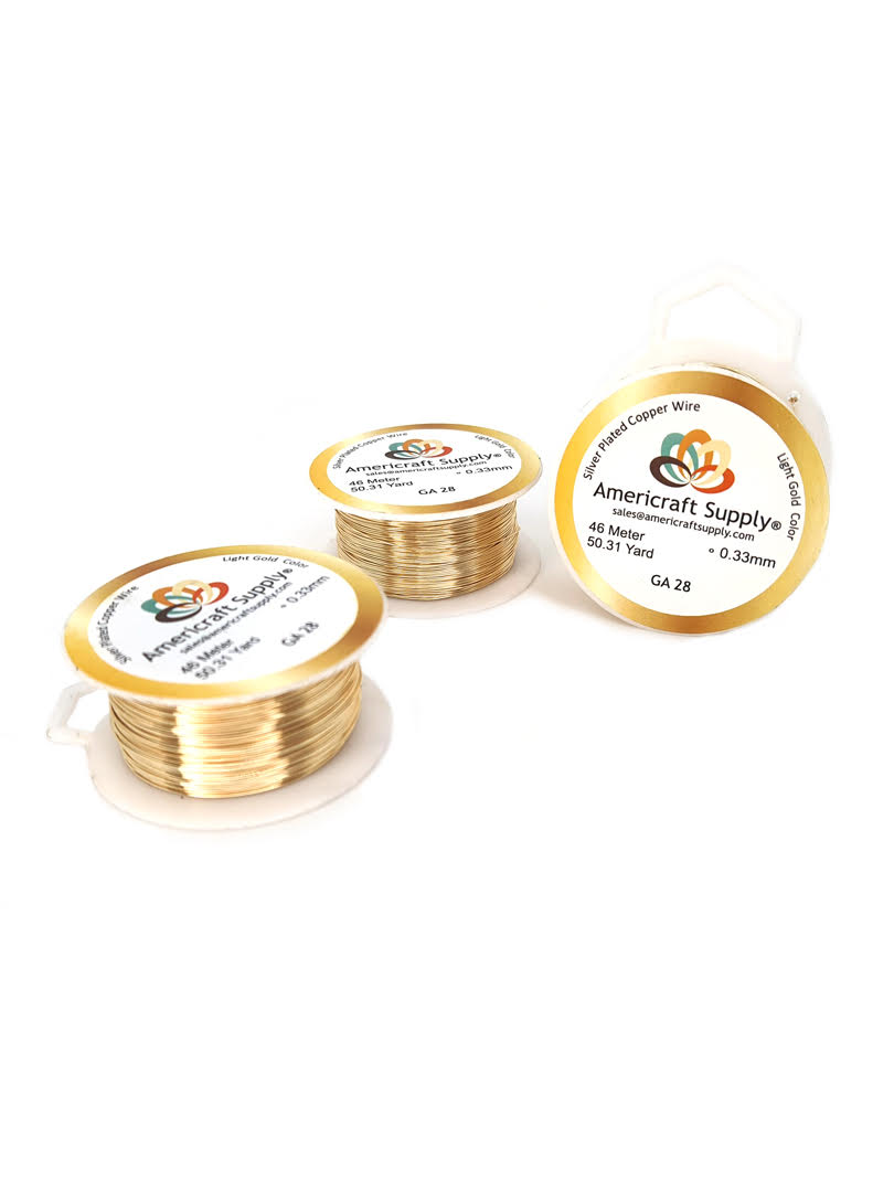 Light Gold Color. Ga 14-16-18-20-22-24-26-28-30-32 Color similar to 14K gold. Does not tarnish. Brand Americraft Supply® Similar color gold 14K