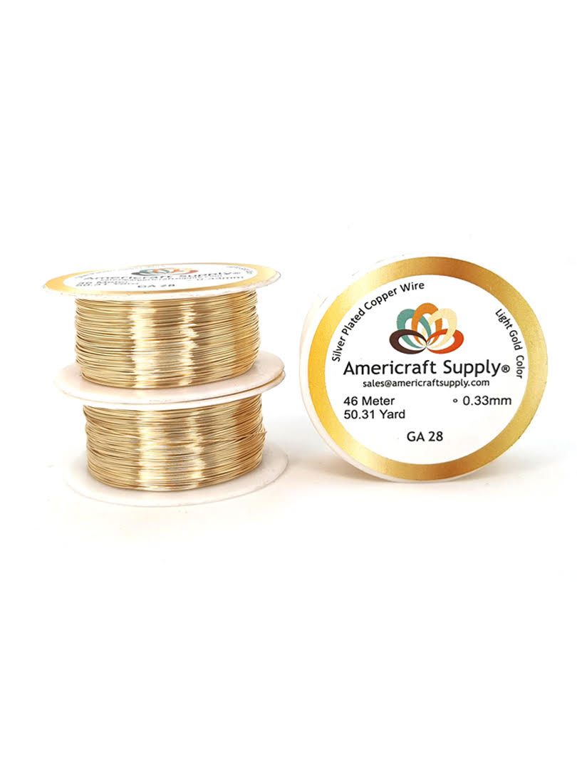 Light Gold Color. Ga 14-16-18-20-22-24-26-28-30-32 Color similar to 14K gold. Does not tarnish. Brand Americraft Supply® Similar color gold 14K