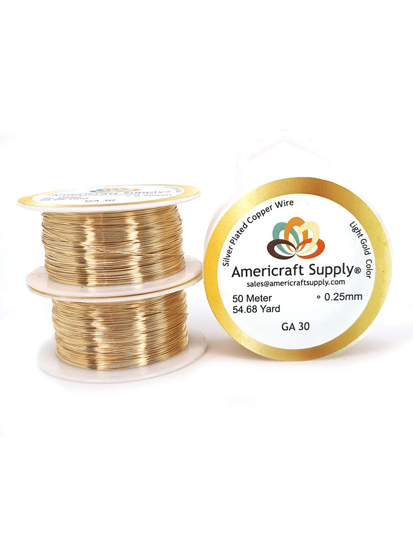 Light Gold Color. Ga 14-16-18-20-22-24-26-28-30-32 Color similar to 14K gold. Does not tarnish. Brand Americraft Supply® Similar color gold 14K