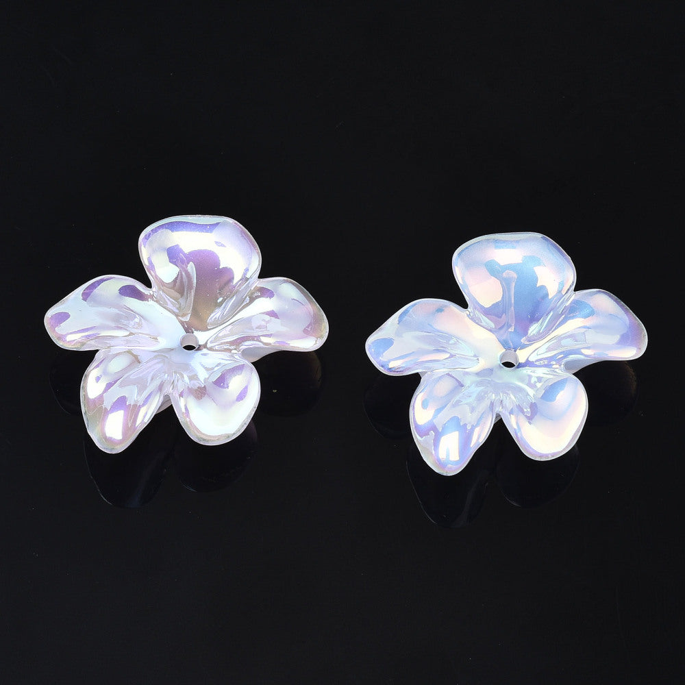 Electroplated acrylic flowers beads with 5-petals
