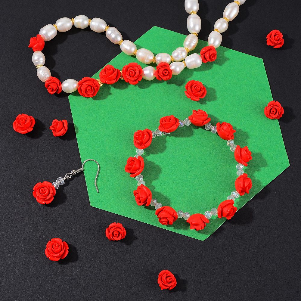 Cinnabar Beads, Rose, FireBrick, mix size. 8 to 12mm (10pcs)