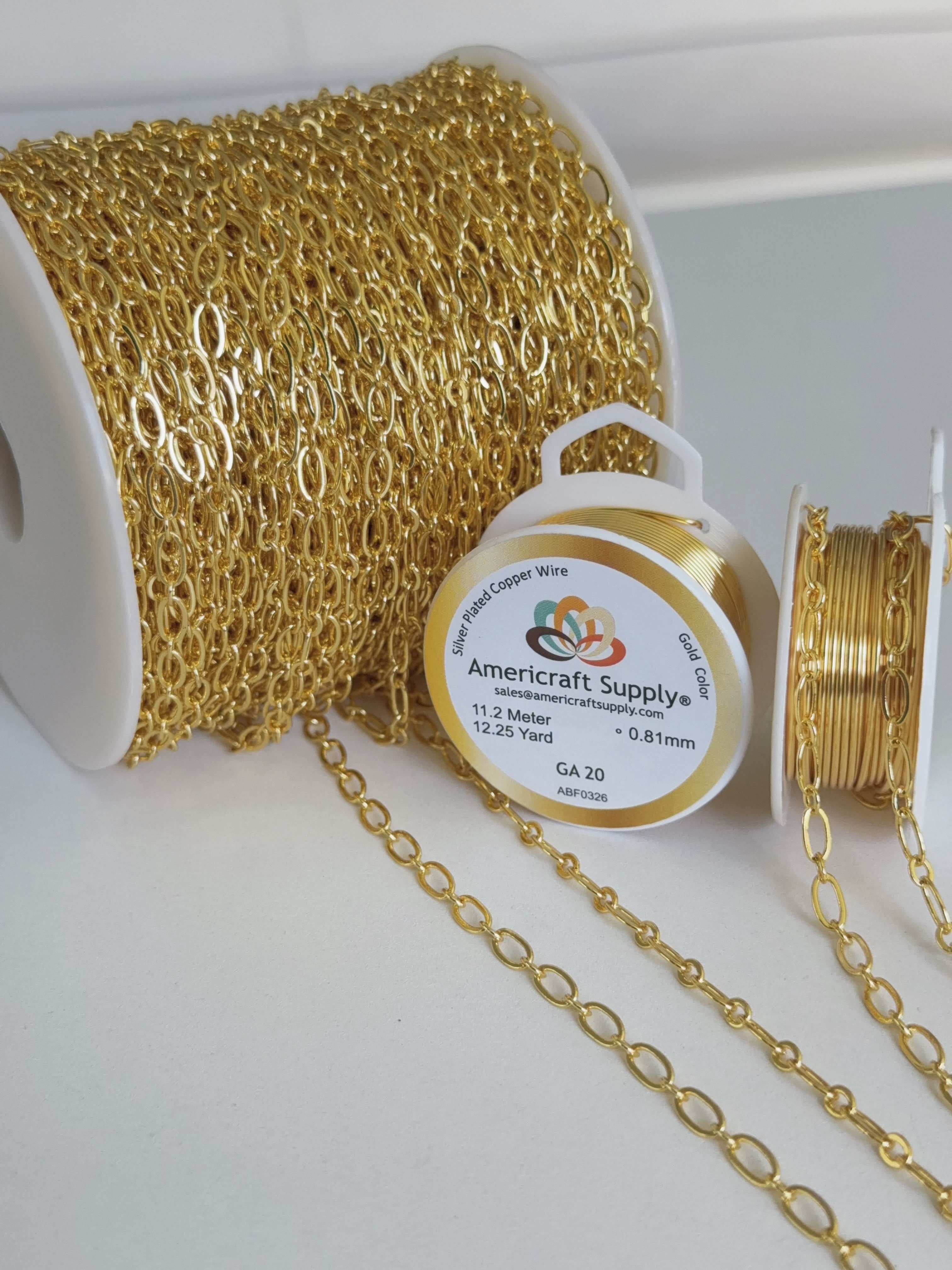 Gold Color Chain for Jewelry Making by the Meter. Oval 8.6 x 3.7 x 0.6mm hole 6 X 2.5mm