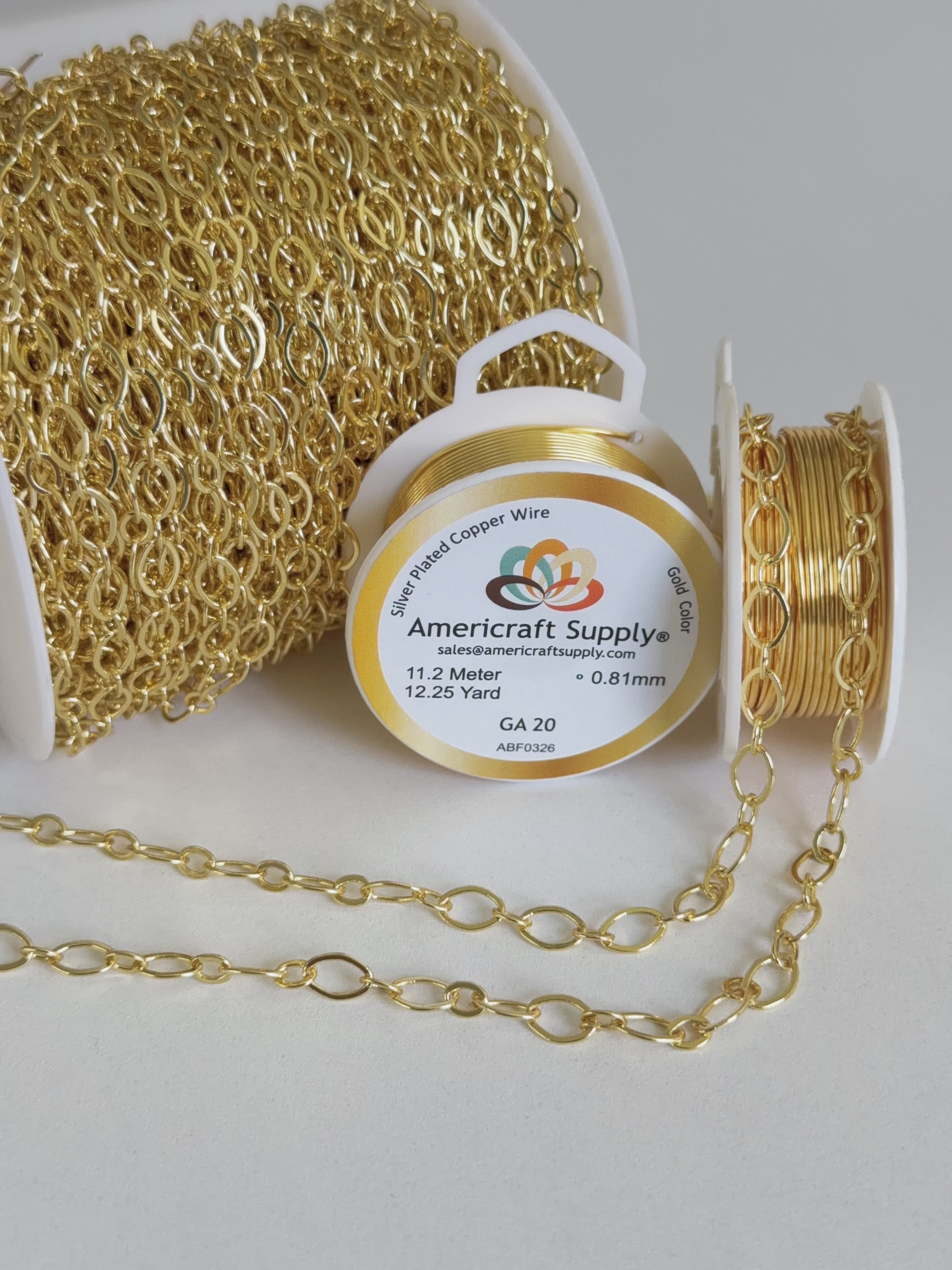 Gold Color Chain for Jewelry Making by the Meter. Oval 8 x 5.4 x 0.9mm Hole 6.4 x 3.6mm