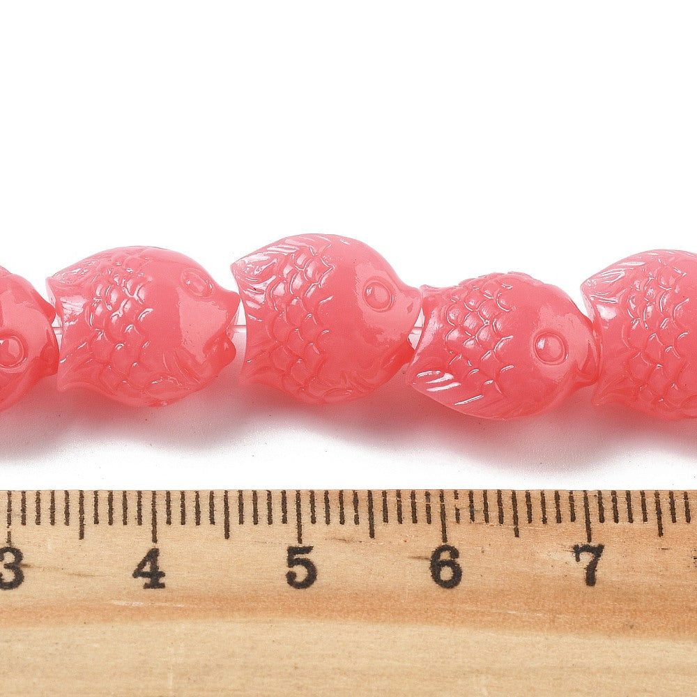 Tiras de cuentas de coral sintético tallado, teñidas, forma de pez (15 uds.)