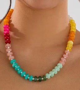 Multicolor Acrylic Necklace with Gold Sailor-Style Clasp | Modern Jewelry for Women