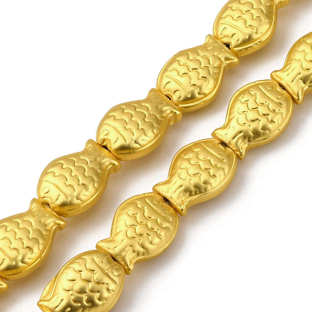 Electroplate Glass Beads Strands, Fish, Golden Plated