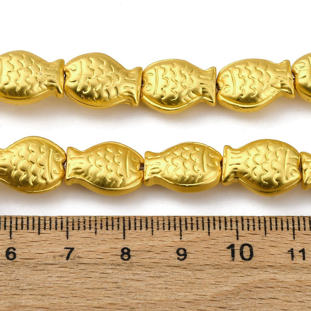 Electroplate Glass Beads Strands, Fish, Golden Plated