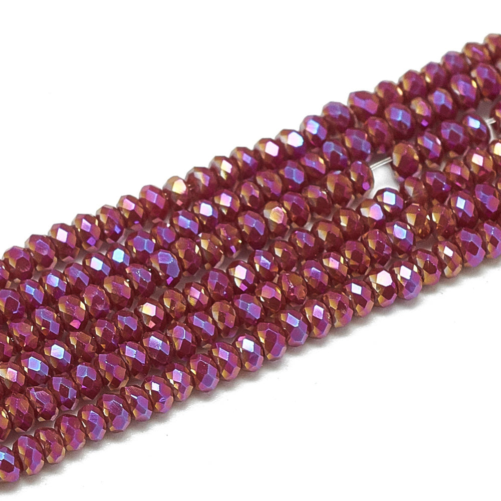 lectroplate Opaque Solid Color Glass Beads Strands, Faceted, Rondelle, 2.5x1.5mm