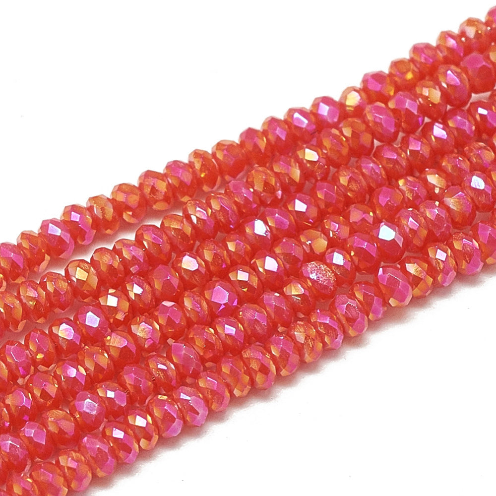 lectroplate Opaque Solid Color Glass Beads Strands, Faceted, Rondelle, 2.5x1.5mm