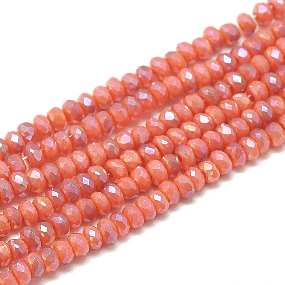 lectroplate Opaque Solid Color Glass Beads Strands, Faceted, Rondelle, 2.5x1.5mm