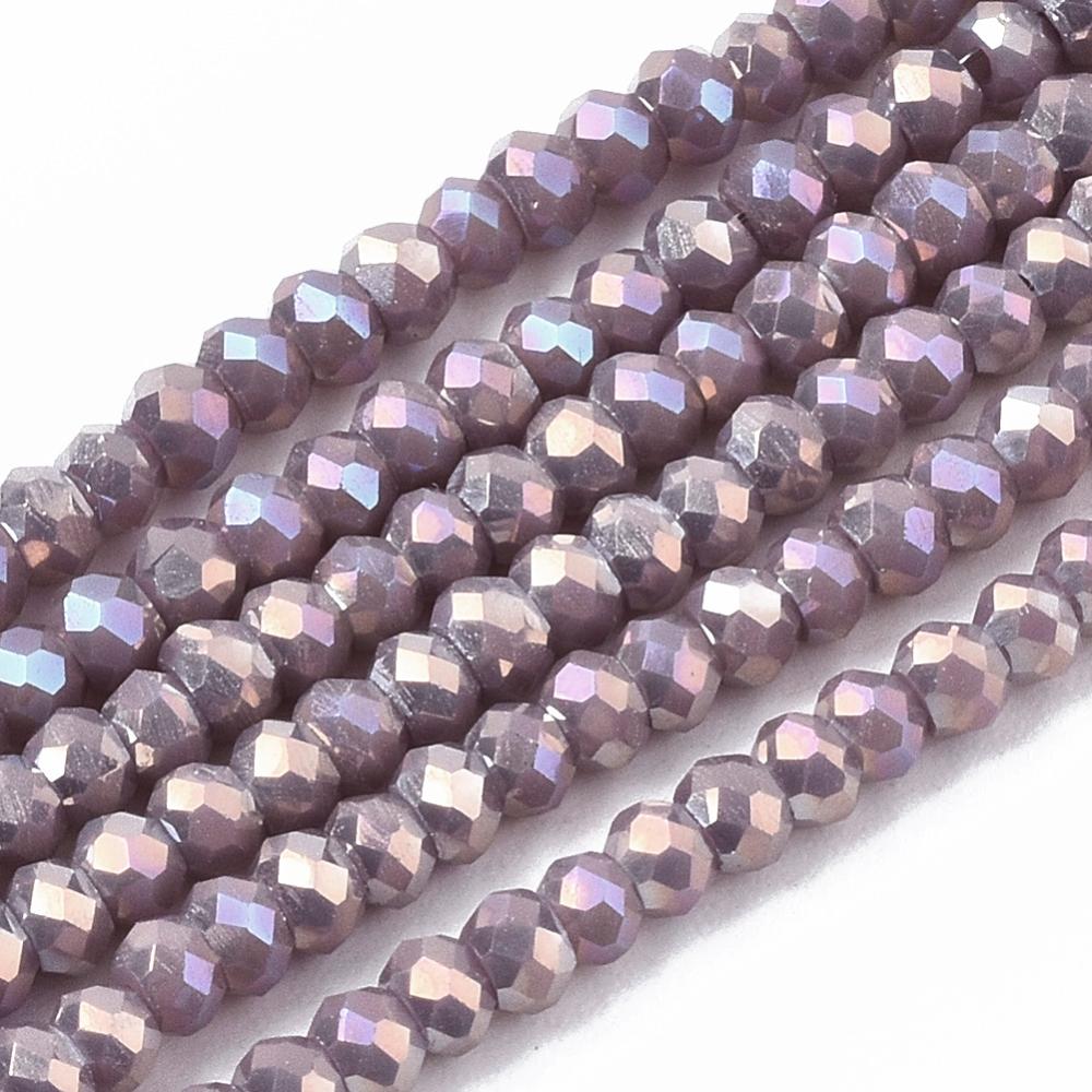 lectroplate Opaque Solid Color Glass Beads Strands, Faceted, Rondelle, 2.5x1.5mm