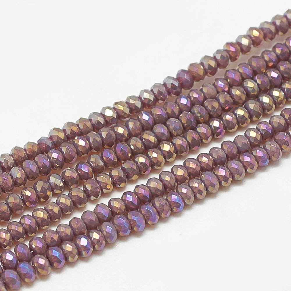 lectroplate Opaque Solid Color Glass Beads Strands, Faceted, Rondelle, 2.5x1.5mm