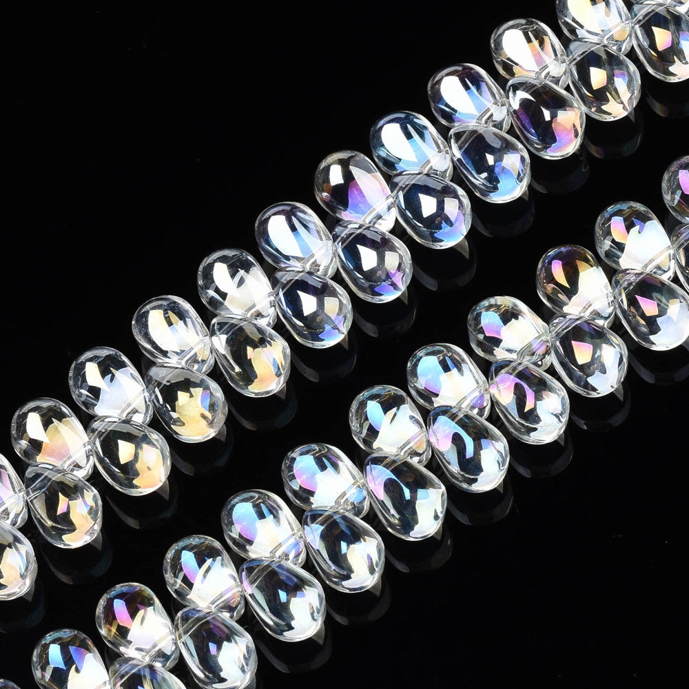 Electroplate Transparent Glass Beads, AB Color Plated, Teardrop, Clear AB, 9x6x6mm
