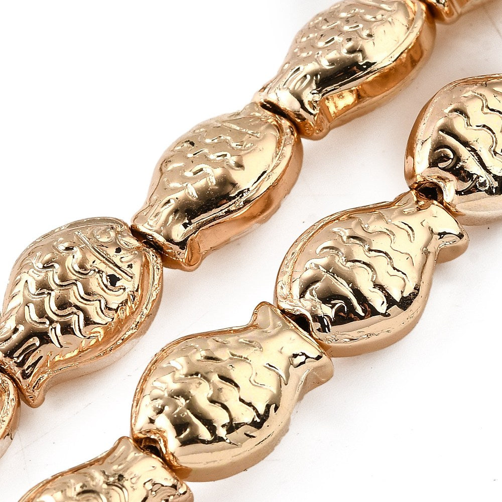Electroplate Glass Beads Strands, Fish, Golden Plated