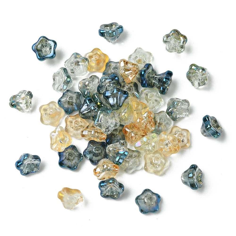 Electroplate Glass Beads, Trumpet Flower, Mixed Color, 8.5x8x5.5mm