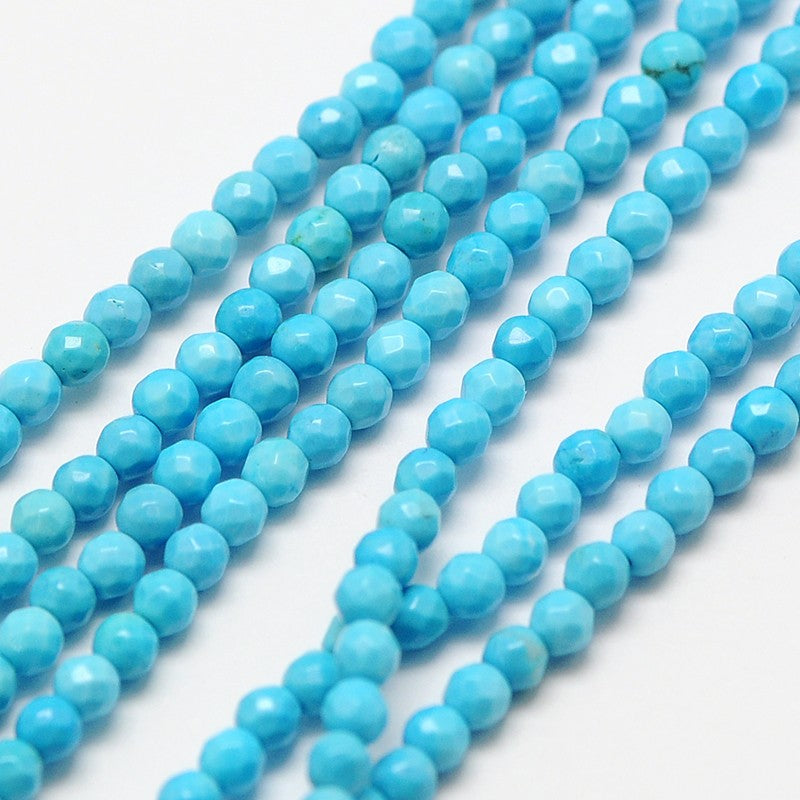 Natural magnesite strands, faceted round shape / Strand, 2 and 3 mm