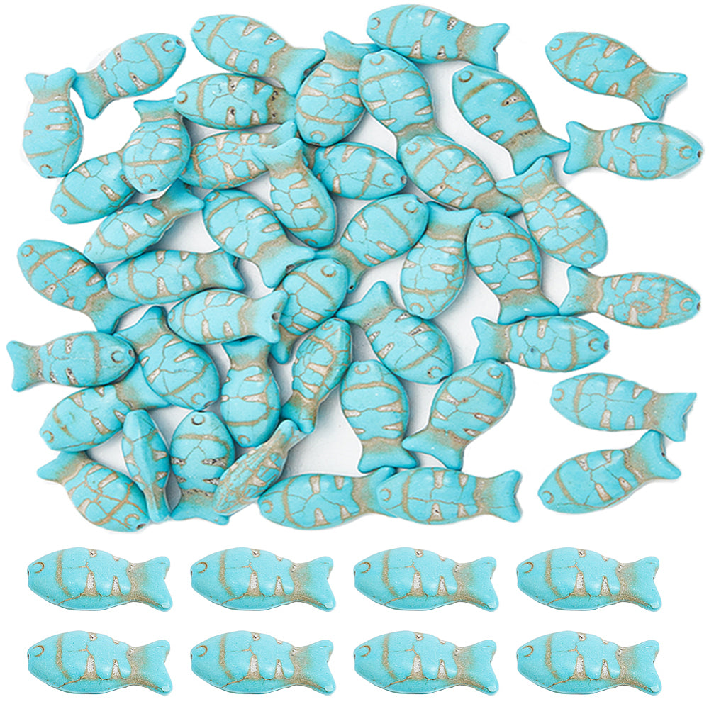 Synthetic Turquoise Dyed Beads, Fish (10 pcs)