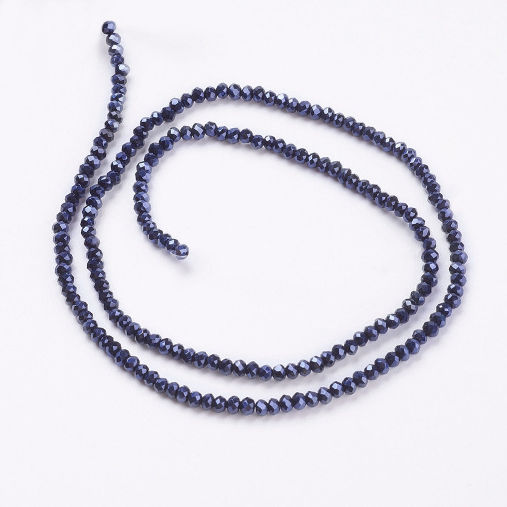 Electroplate Opaque Solid Color Glass Beads Strands, Faceted, Rondelle, 2.5x1.5mm