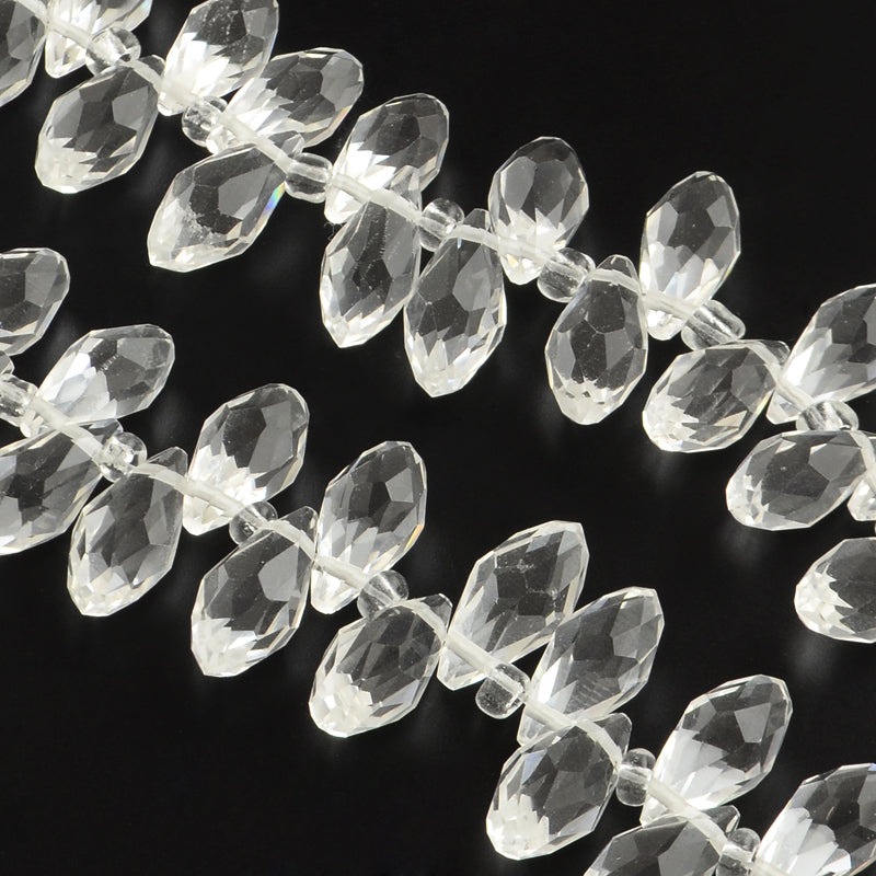 Glass Beads, Top Drilled Beads, Faceted, Teardrop, Clear, 12~13x6mm
