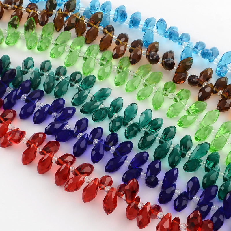 Glass Beads, Top Drilled Beads, Faceted, Teardrop, Clear, 12~13x6mm