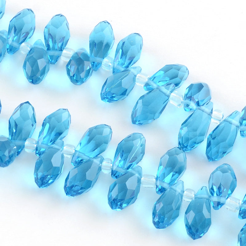 Glass Beads, Top Drilled Beads, Faceted, Teardrop, Clear, 12~13x6mm