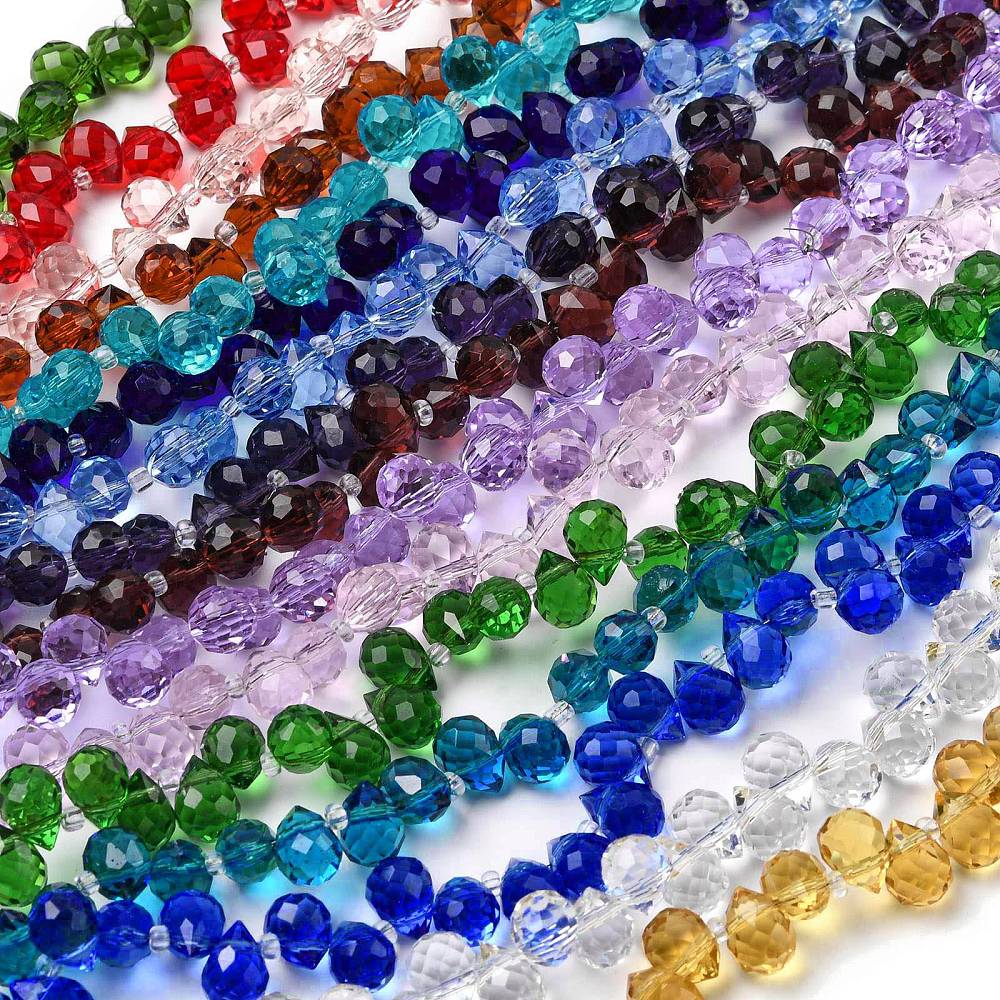 Glass Beads, Top Drilled Beads, Faceted, Teardrop, Clear, 10.5x8mm