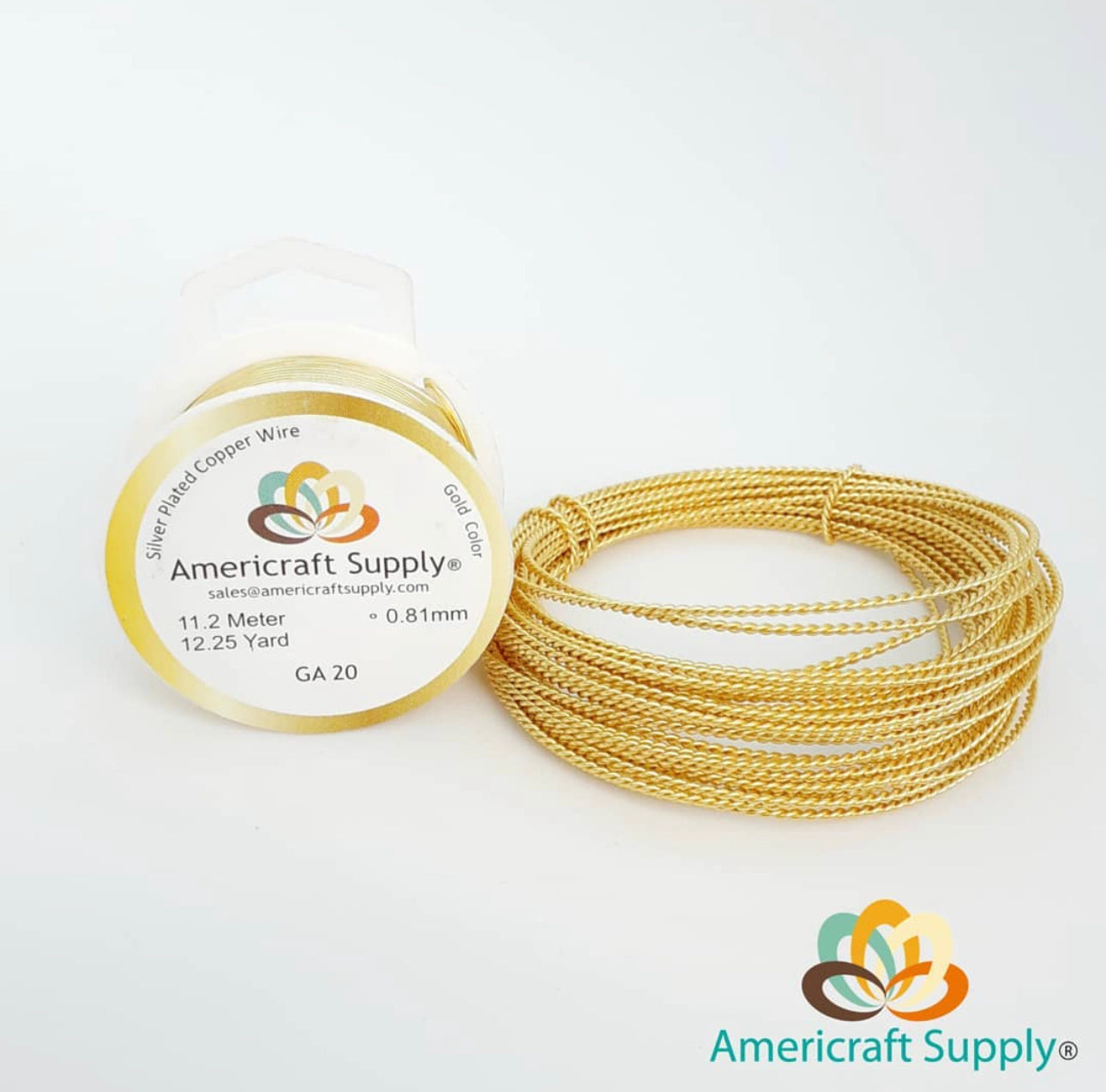 Twisted wire. Gold-plated. Original color (similar to 18k gold). Brand: AMERICRAFT SUPPLY.
