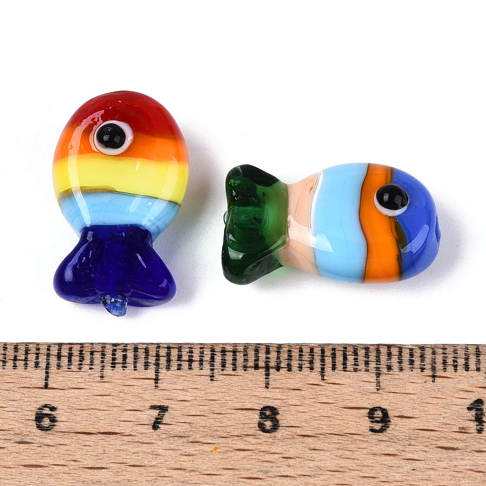Fish-shaped glass beads, assorted colors.