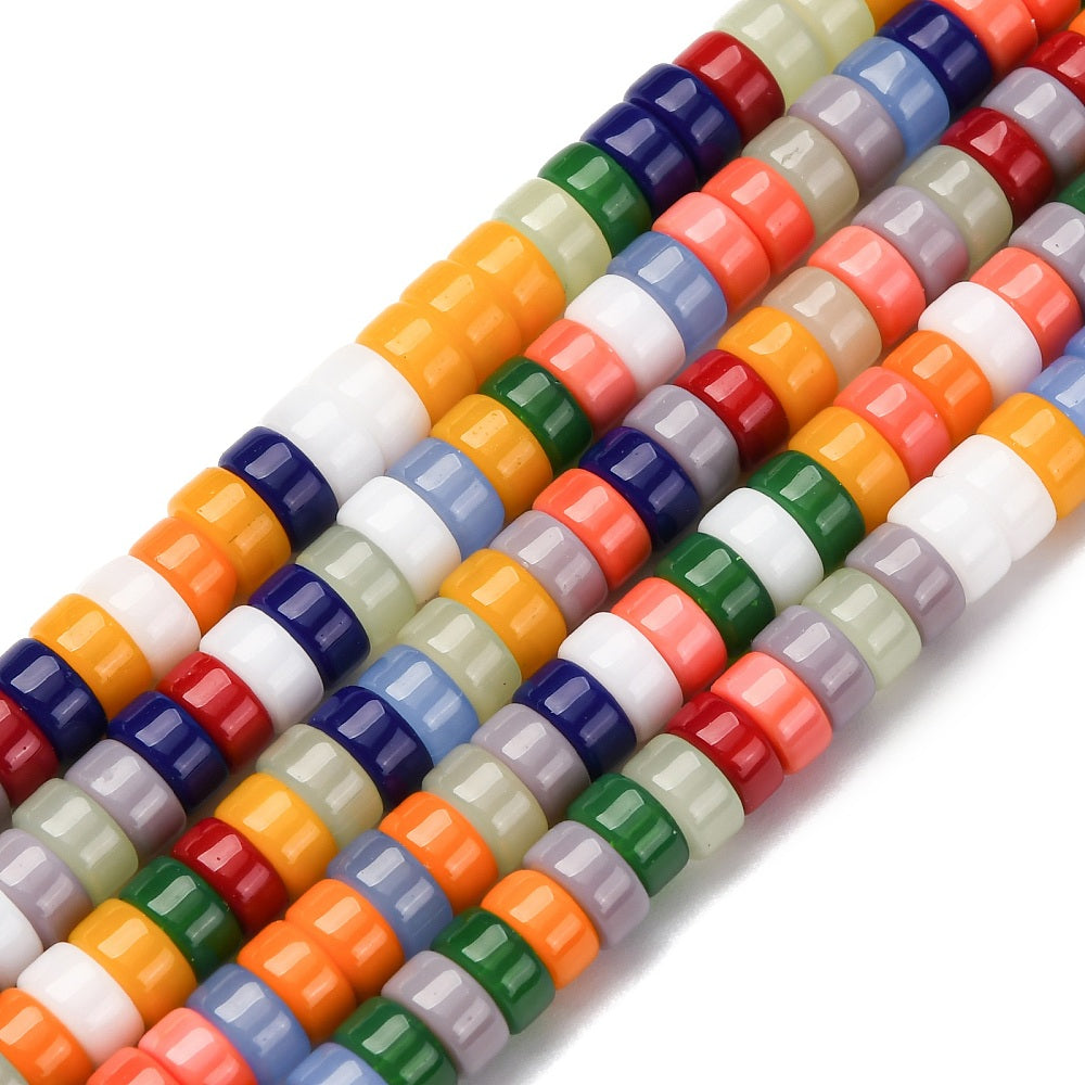 Glass Beads Strands, Flat Round, Colorful, 6~7x3~4mm