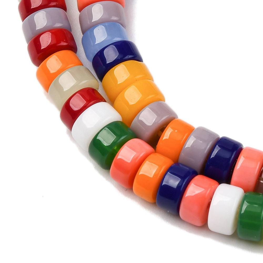 Glass Beads Strands, Flat Round, Colorful, 6~7x3~4mm