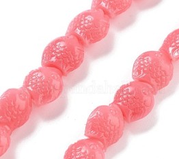 Synthetic Coral Carved Beads Strands, Dyed, Fish (15 pcs)