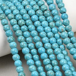 Turquoise Dyed Howlite Strips, Round / Strand, 3, 4 and 12mm