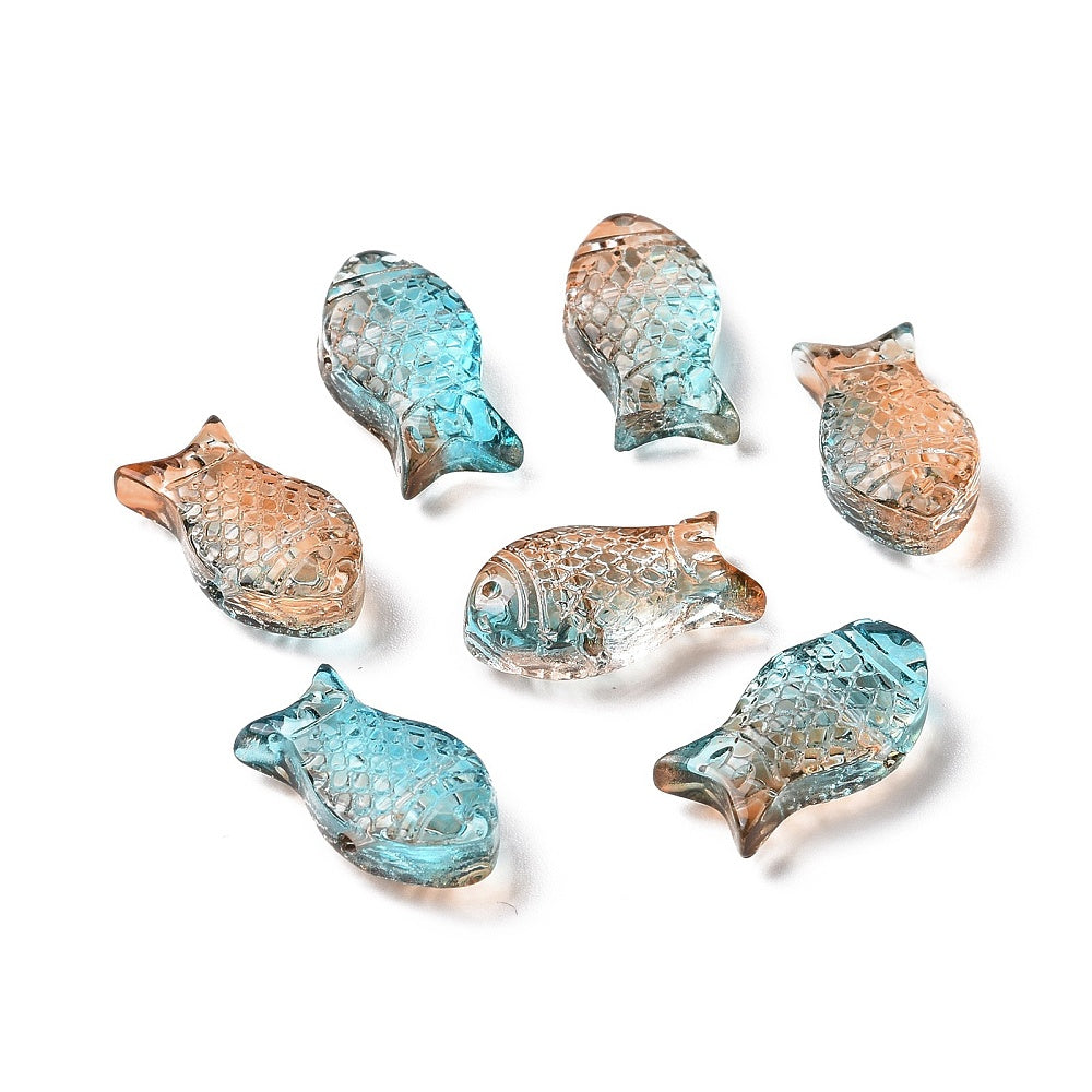 Fish-shaped glass beads, assorted colors.