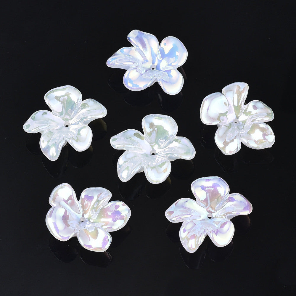Electroplated acrylic flowers beads with 5-petals