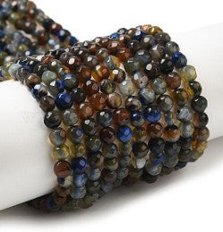Round natural agate strips. faceted. 4mm