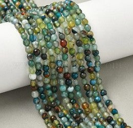 Round natural agate strips. faceted. 4mm