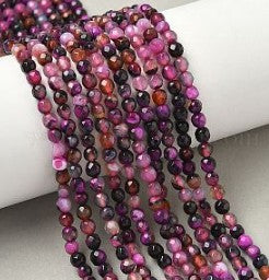 Round natural agate strips. faceted. 4mm