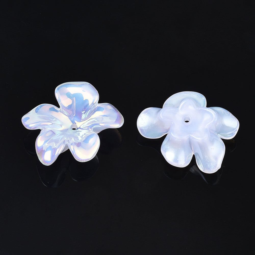 Electroplated acrylic flowers beads with 5-petals