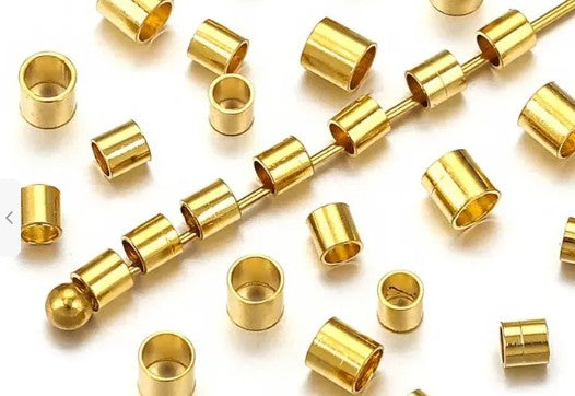 Crimp bead. High-quality 18-karat gold color for jewelry making. 2mm x 100 units