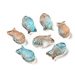 Fish-shaped glass beads, fully metallized, matte finish, handmade using the lampwork technique, assorted colors.