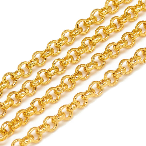 Chain  Aluminum  Golden, Round Textured 3.6x1.4mm