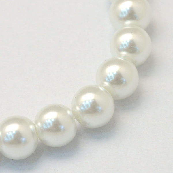 Round glass pearl strands white