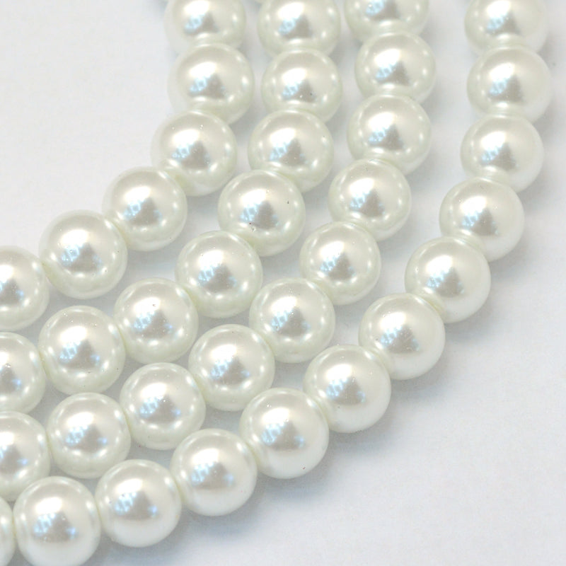 Round glass pearl strands white