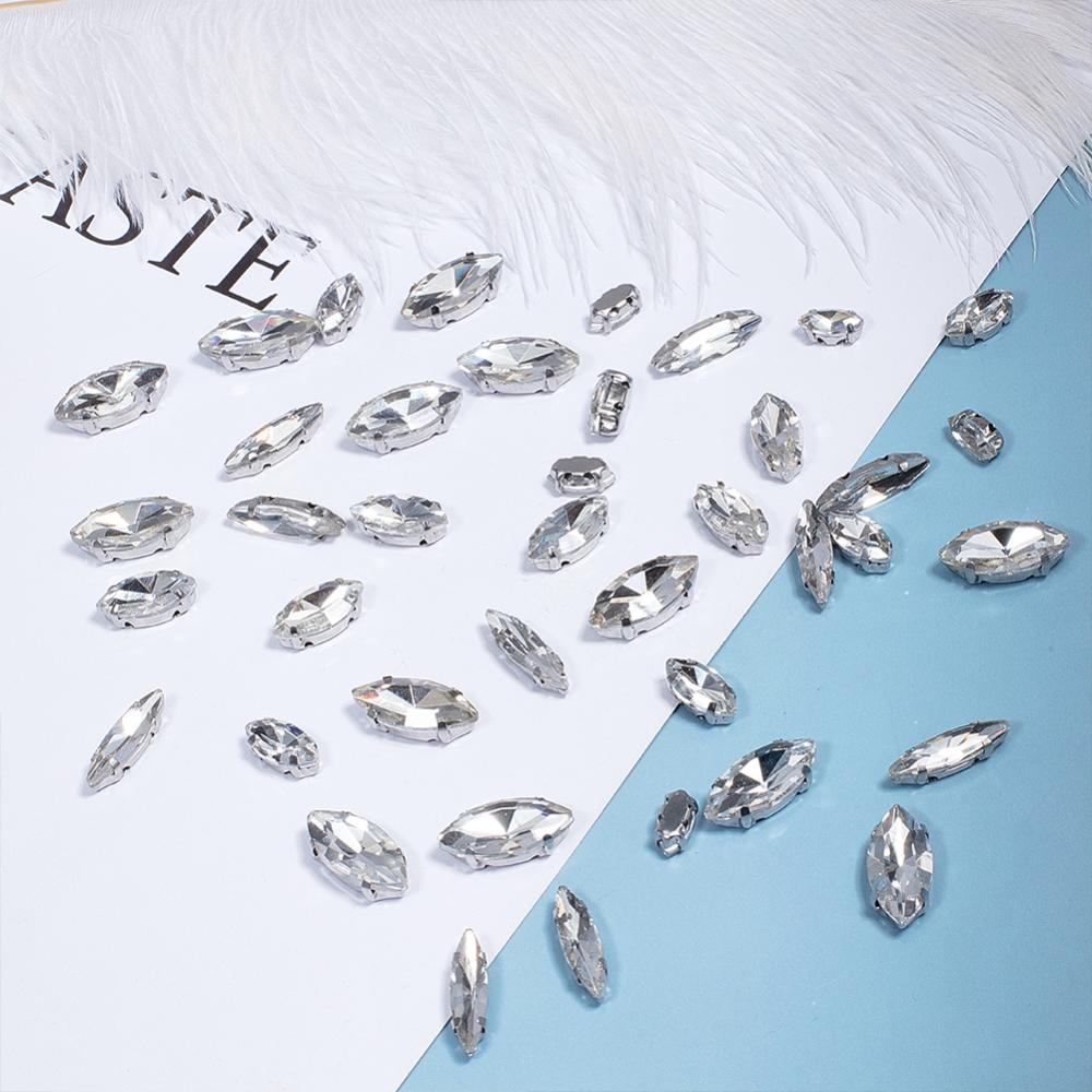 BOX Glass Rhinestone faceted, with Platinum Tone Brass Prong Settings