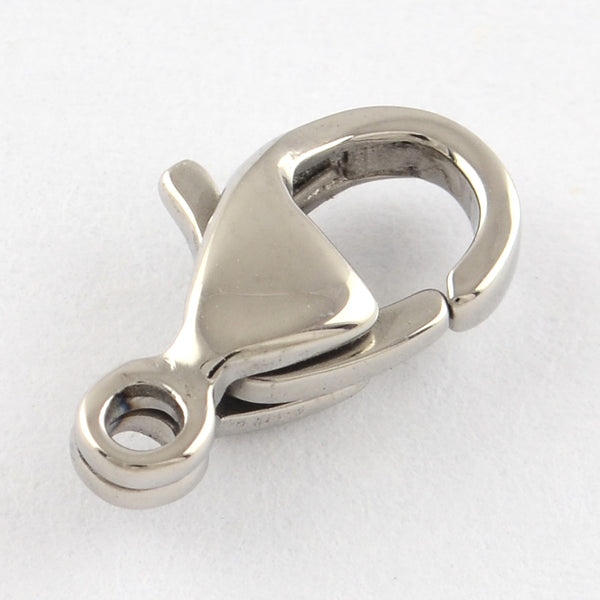 Clasp 304 stainless steel lobster,  12.5x7x4mm, Hole: 1mm  (brooch)
